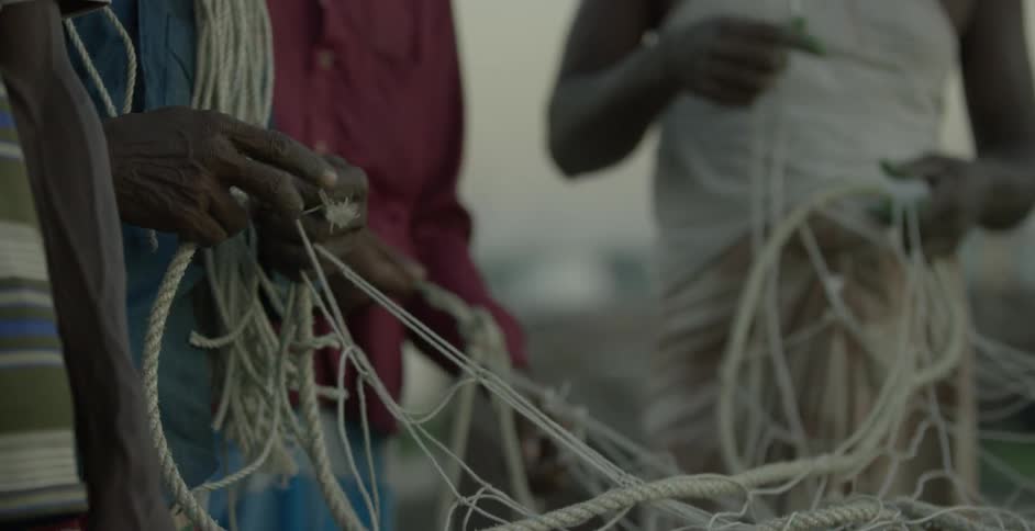 People pull the net up and tie it