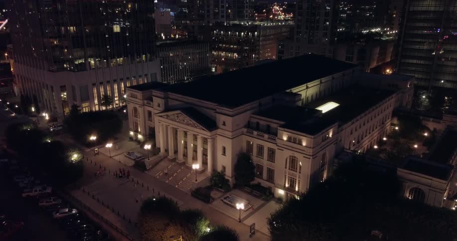 A view of a government building at night