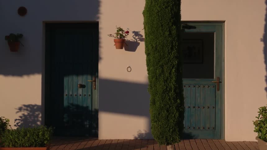 The outside of a house at sunset