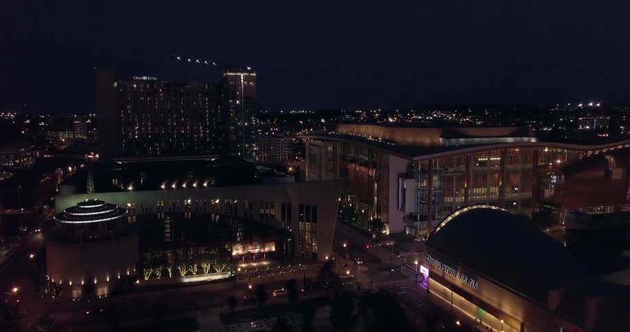 Aerial view of the downtown of a city at night