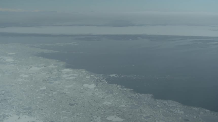 A view of a large body of water that meets the tundra