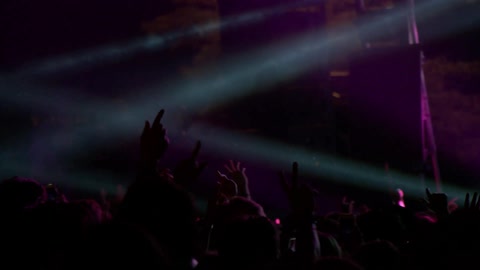 A crowd cheers at a concert