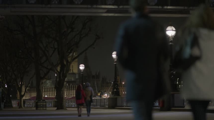 People are walking in the park at night
