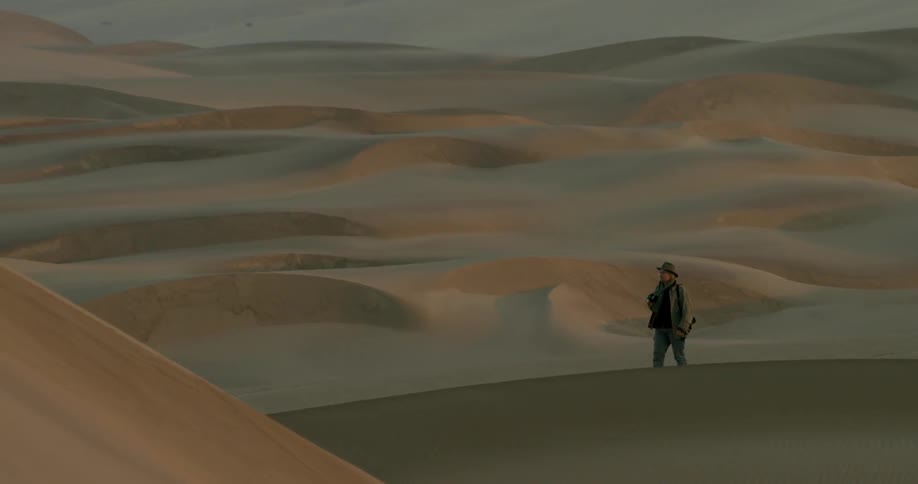 Person walks through hilly sandy desert