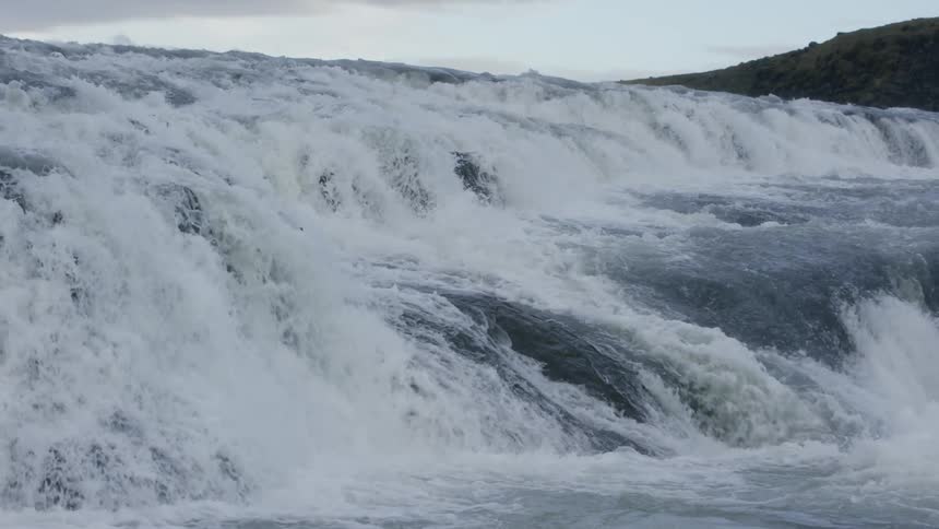 Waterfall splashing endlessly on a cloudy day