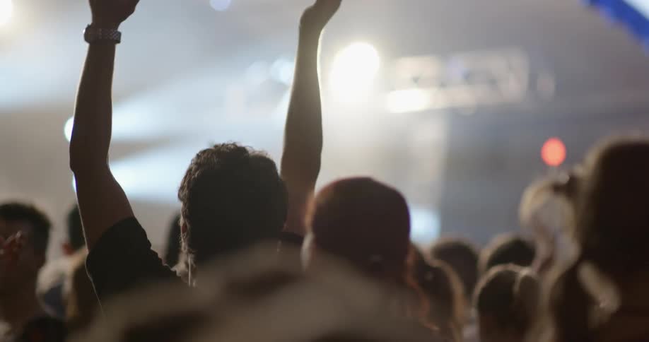 A large group of people are watching a concert