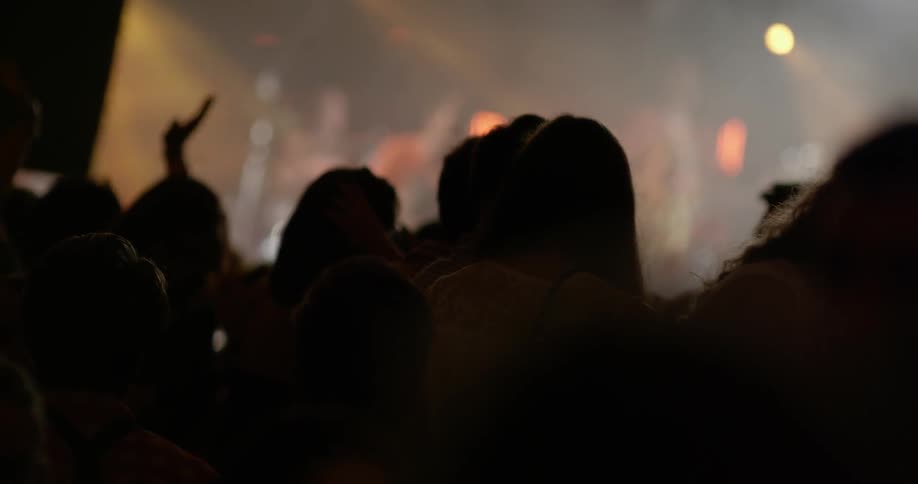 A crowd watches a band at a rock concert