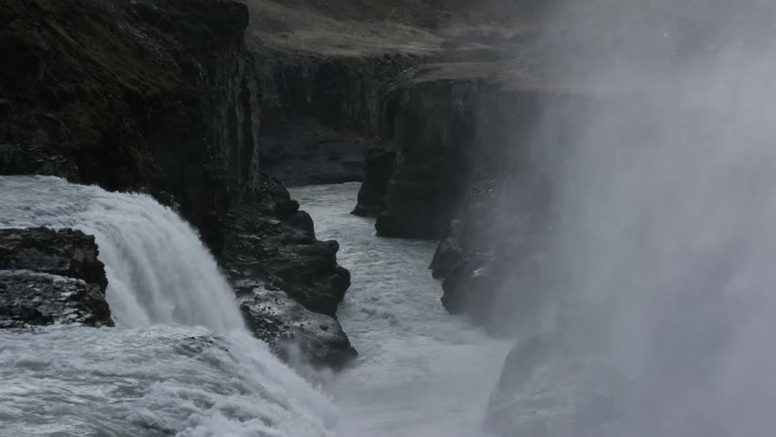 Several cliffs with a waterfall and river running through