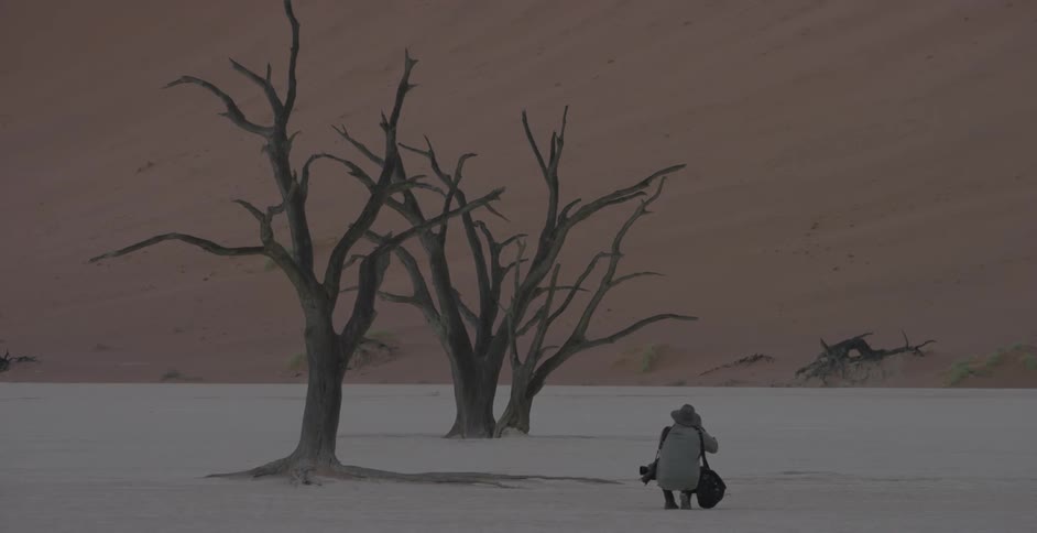 A photographer takes a photo in the desert