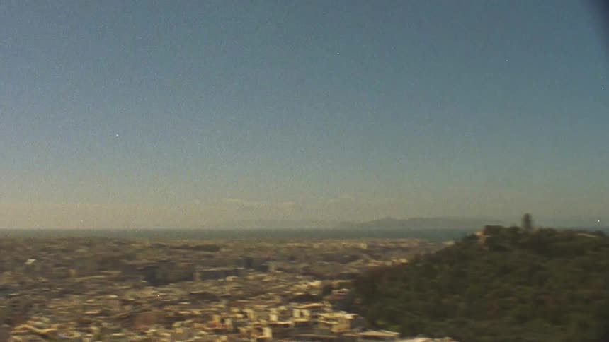 A large city is seen from a hill on a clear day