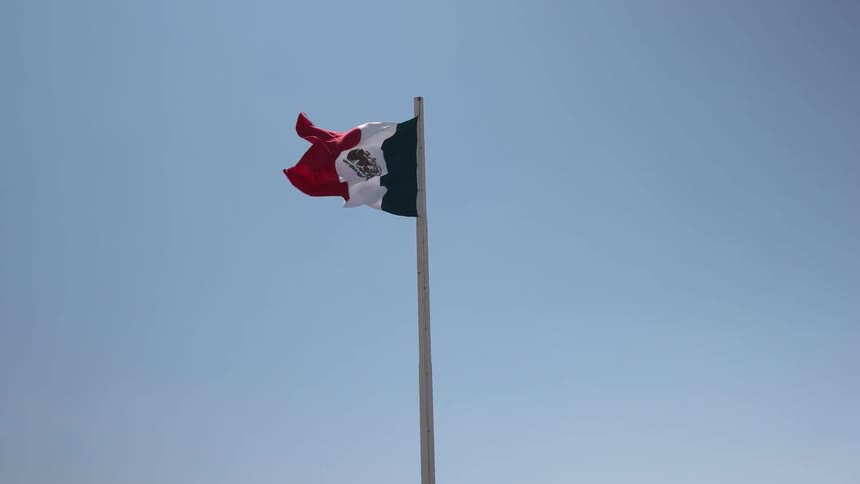 A flag on a pole waves in the wind