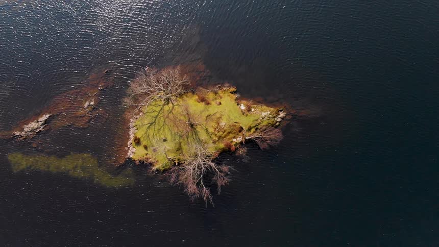 A small island sits in the flowing water