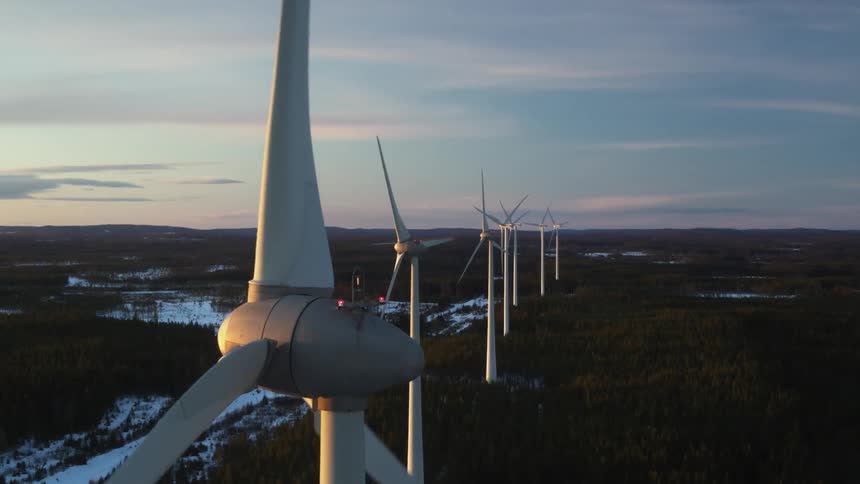 The large windmills are lined up in order