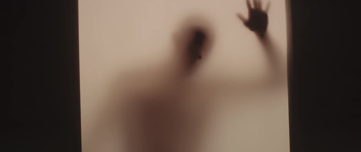 Person stands on the other side of a screen touching it