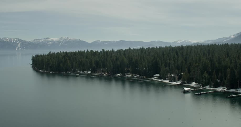 View of a river and a tree lined shore in Lake Tahoe, California