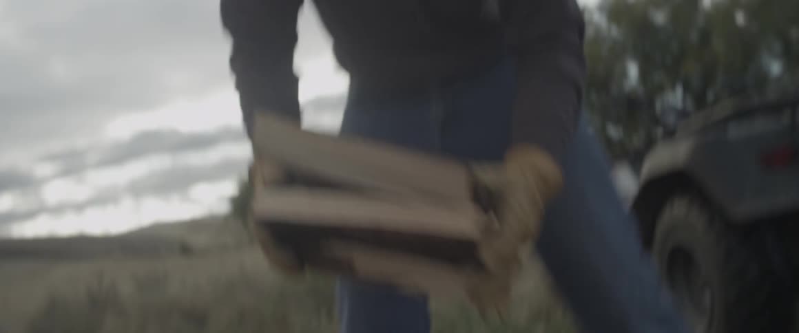 A man throws firewood into the bed of a truck