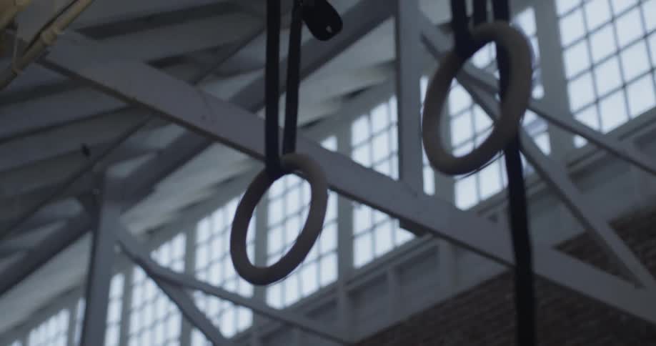 Olympic rings are being filmed inside a gym