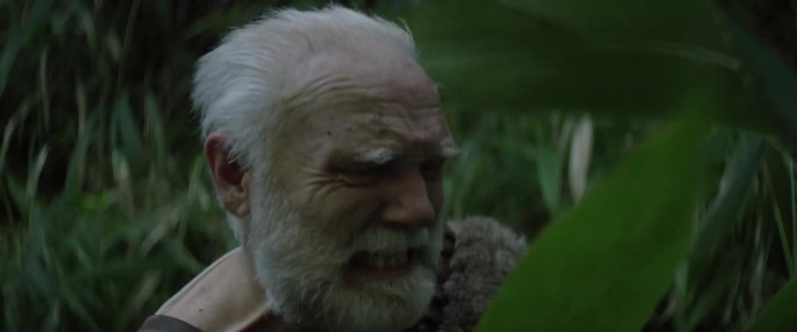 A man is using a machete to cut his way through a forest