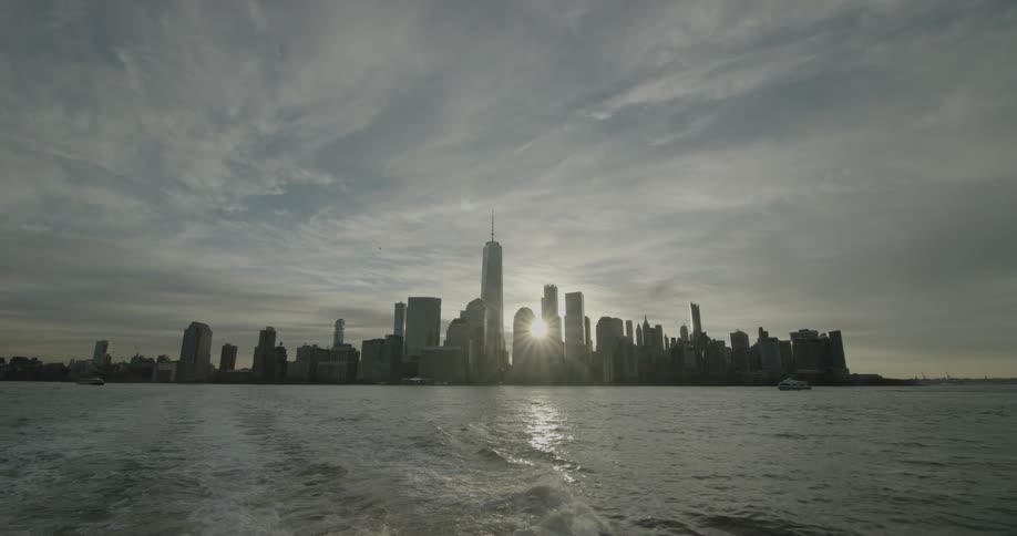 Water flows towards the city shoreline