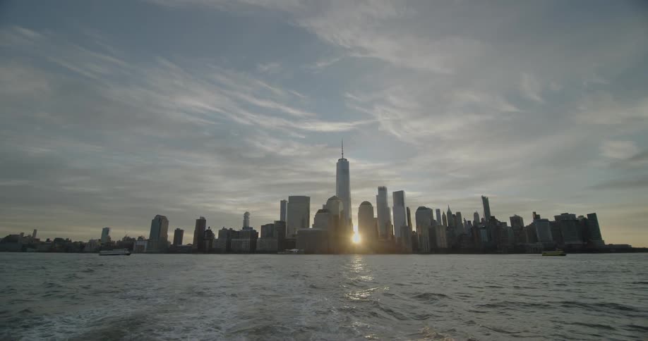Water flows towards the city shoreline