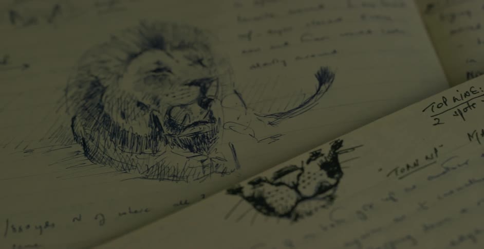 The papers are full of words and drawings