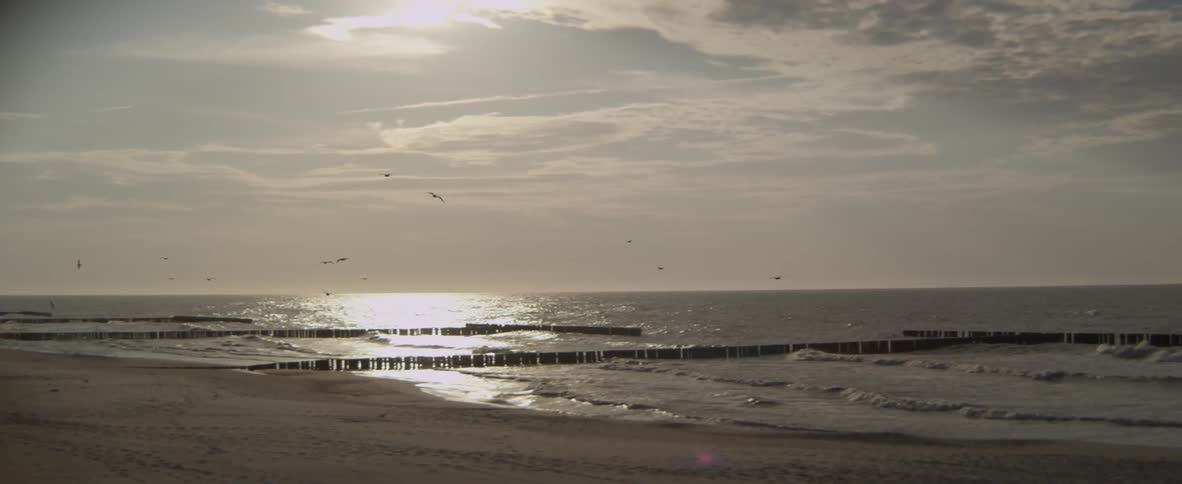 The beach and ocean are filmed