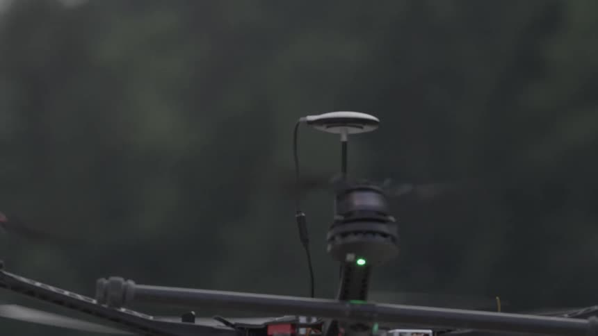 A drone flies outside