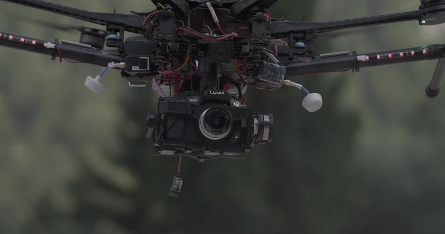 A drone is being filmed up close