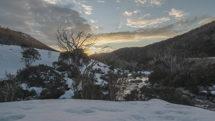 A timelapse of a snow covered landscape