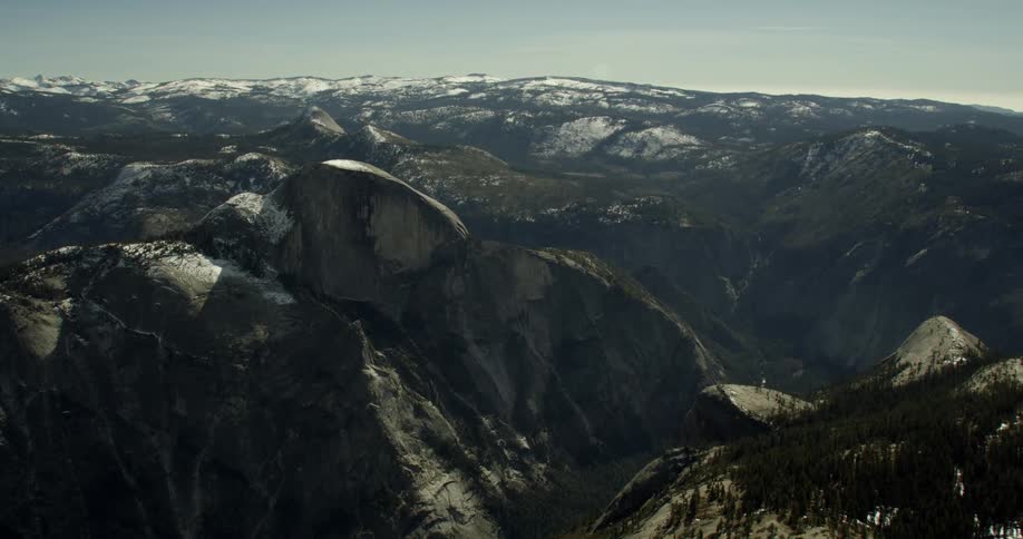 A wide mountain range near Half Dome in Yosemite National Park, California