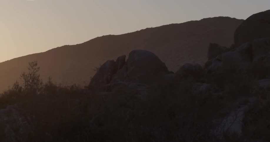 Shrubs and rocks sit atop a rock hill