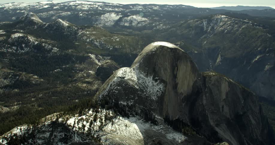 Aerial views of Half Dome in Yosemite National Park, California