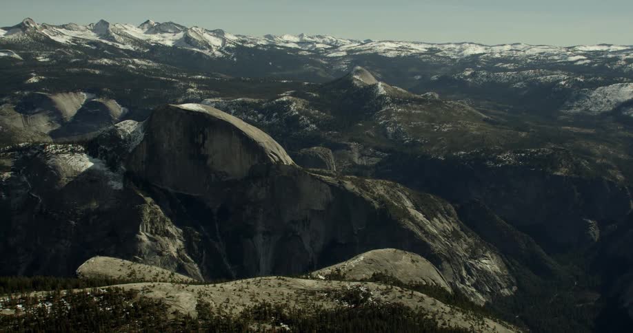 Snow cover the top of Half Dome in Yosemite National Park, California