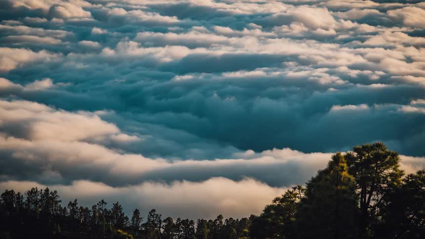 Clouds floating quickly over a forest