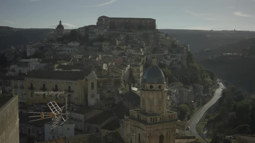 An old city is filmed from a drone