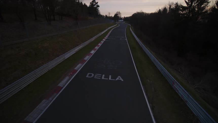 A race course is filmed from a drone