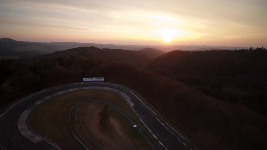A race course is being filmed from the air