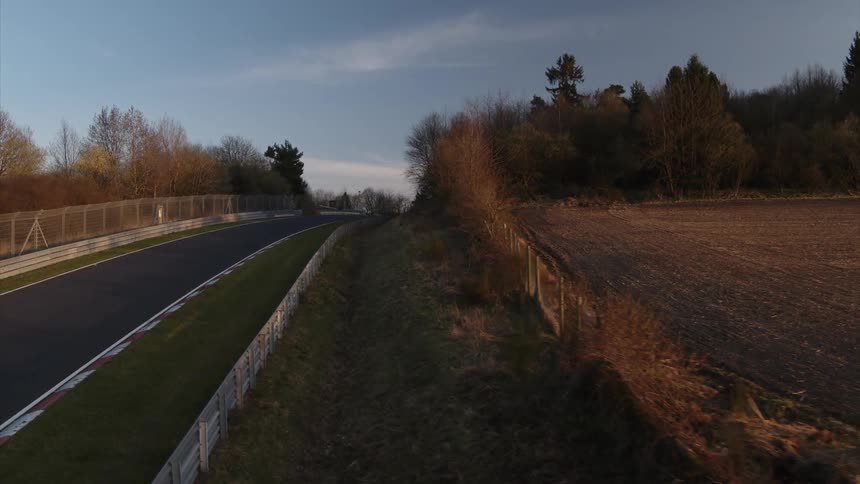 A race course is filmed from a drone