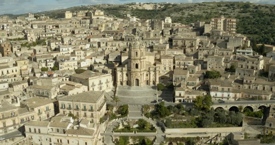 An old city is filmed from a drone