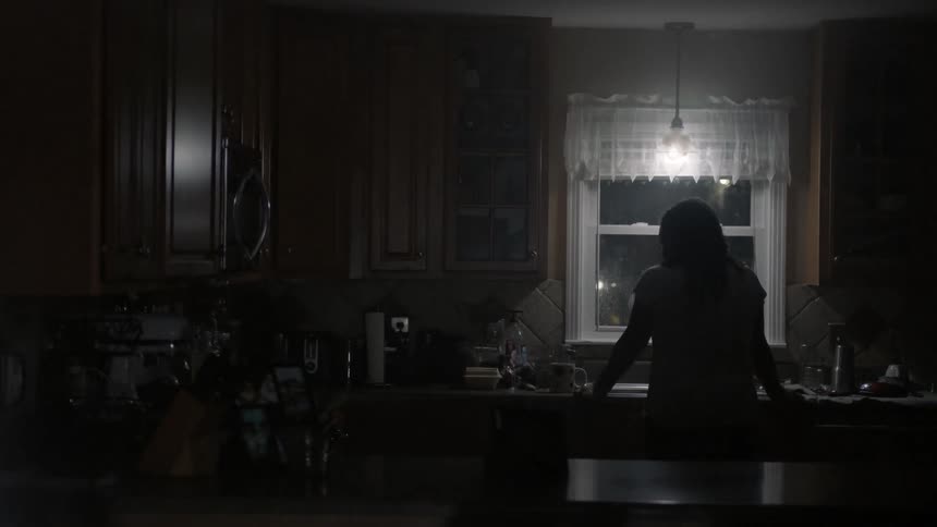 A woman stands at a kitchen sink