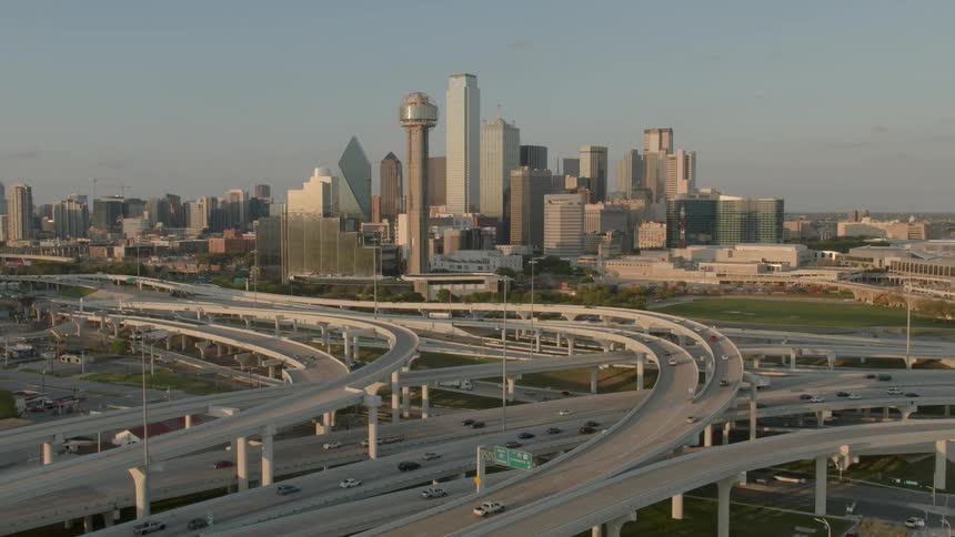 Cars commute on the highway and overpass