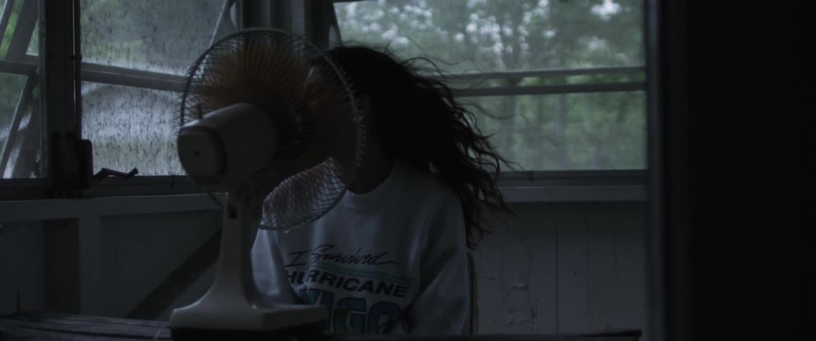 A woman sits in front of a fan