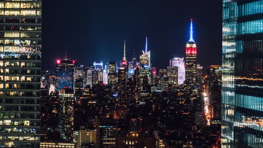Aerial Timelapse of New York City at night