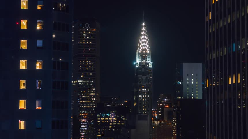 A brightly lit city with flashing lights