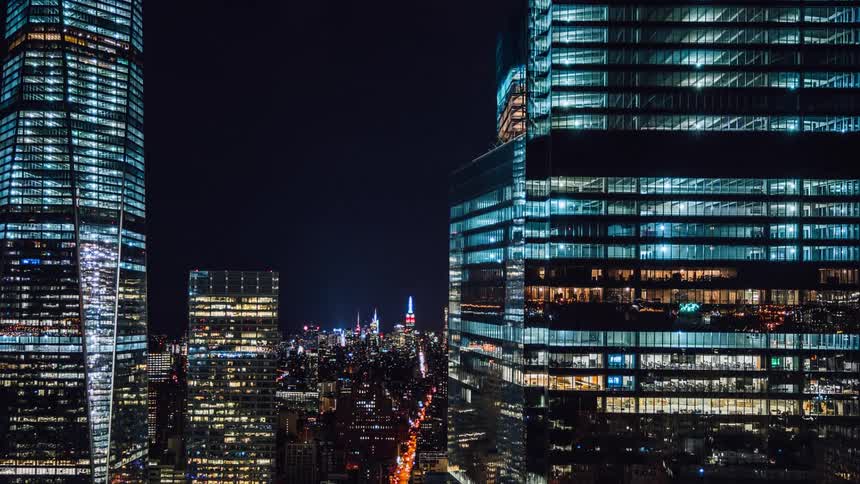 Skyscrapers lit up at night