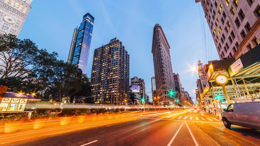 A time lapse video of a busy city street