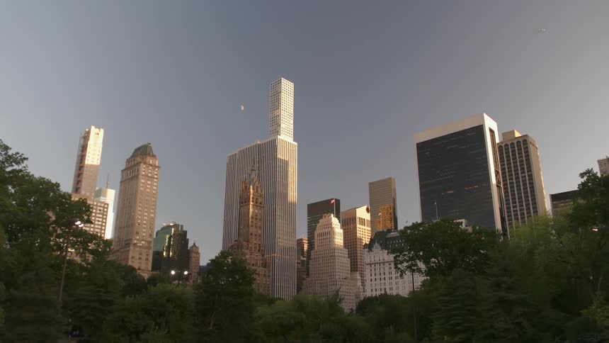 Tall buildings tower in the city skyline
