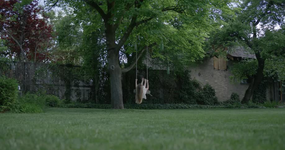 A girl swings on a tree swing