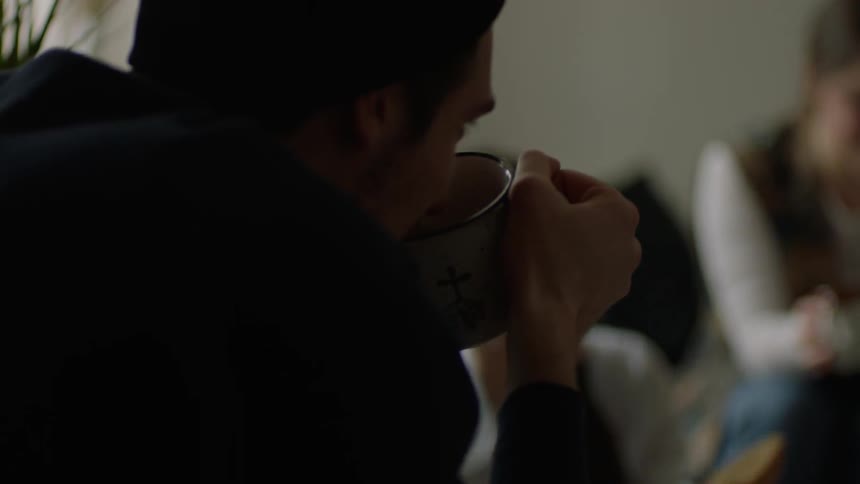 People have coffee and talk together