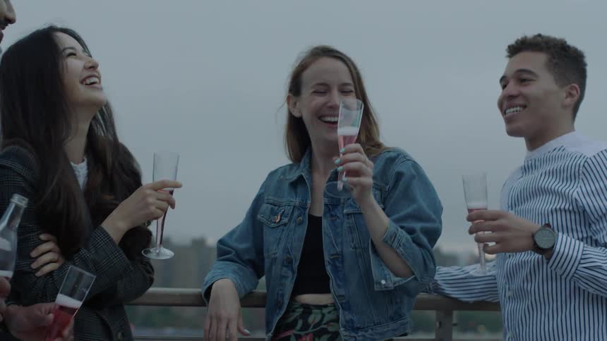 A group of people toast with glasses of wine
